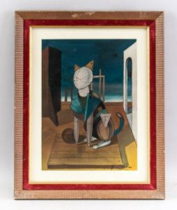 Italian Surrealist Gouache Signed G de Chirico_framed