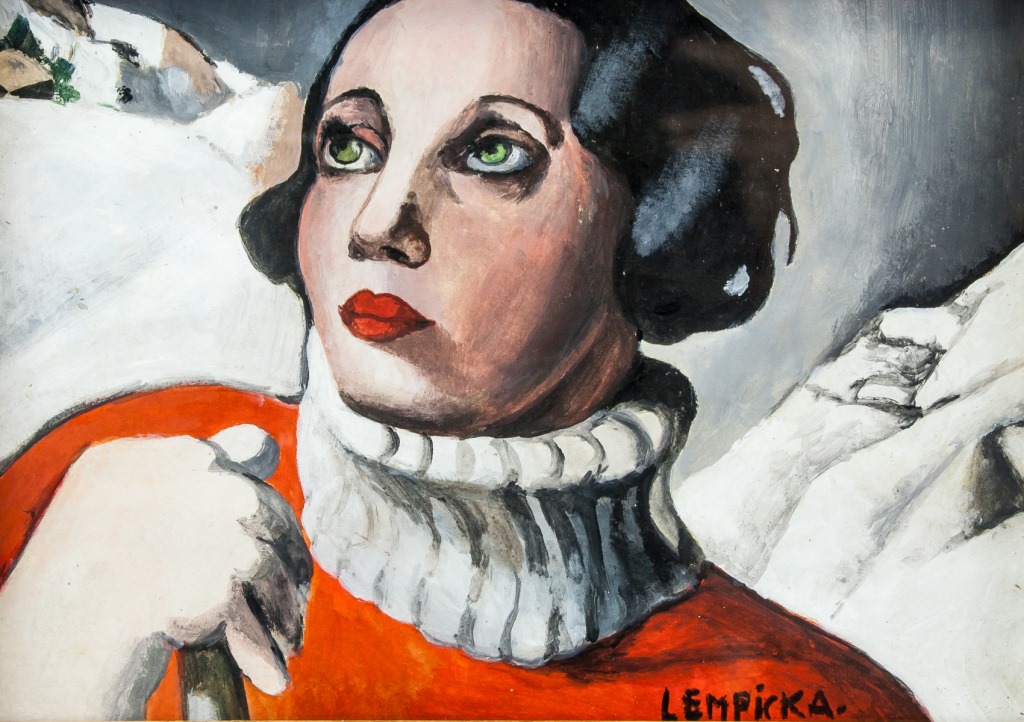 Polish Oil on Paper Portrait Signed Lempicka