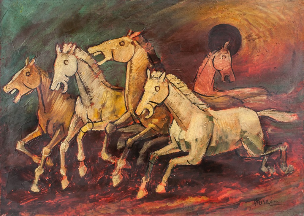 Indian Cubist Oil on Canvas Maqbol Fida Husain
