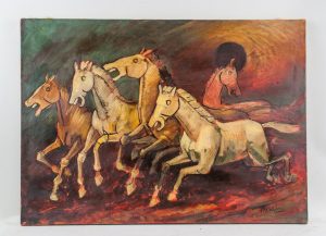Maqbool Fida Husain Indian Cubist Oil on Canvas_full