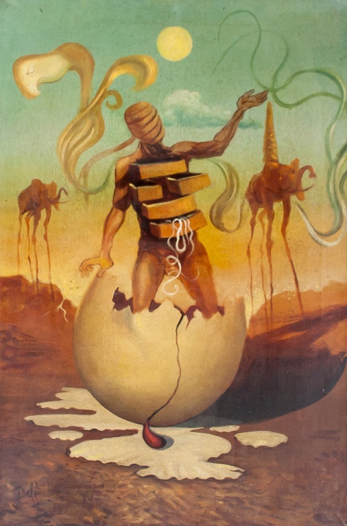 Spanish Surrealist Oil on Canvas Signed Dali