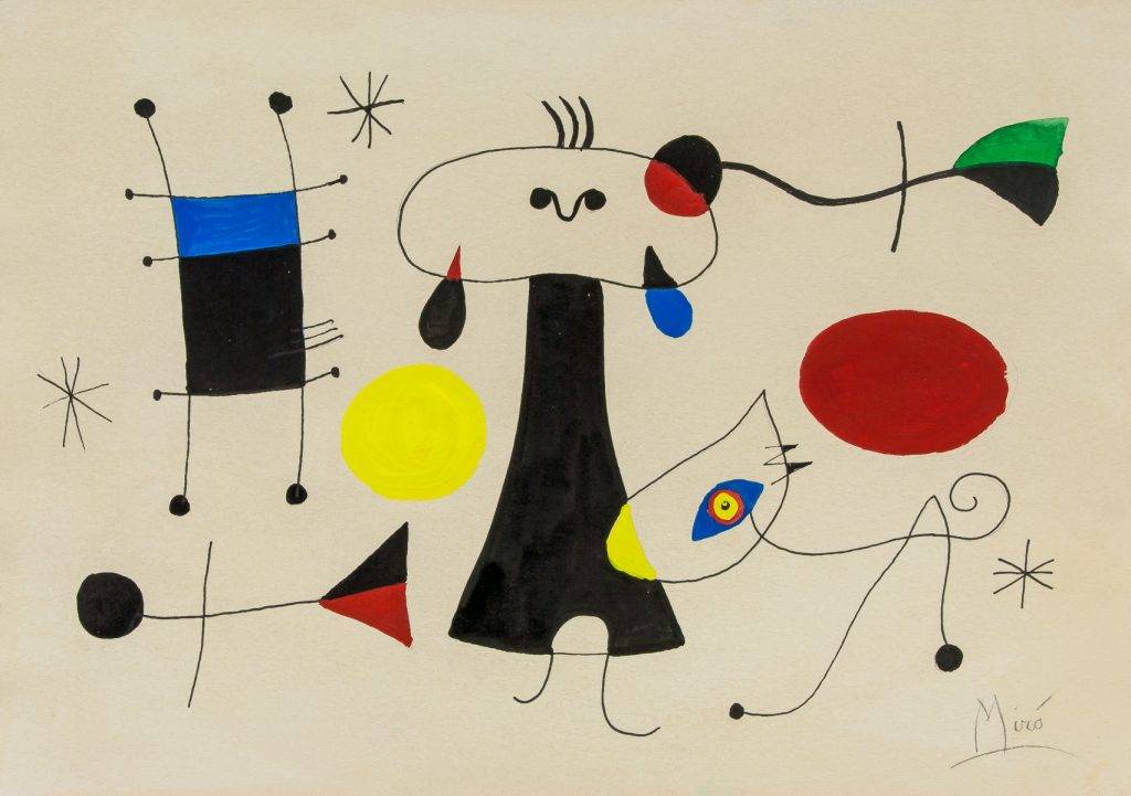 Joan Miro Spanish Surrealist Mixed Media on Paper