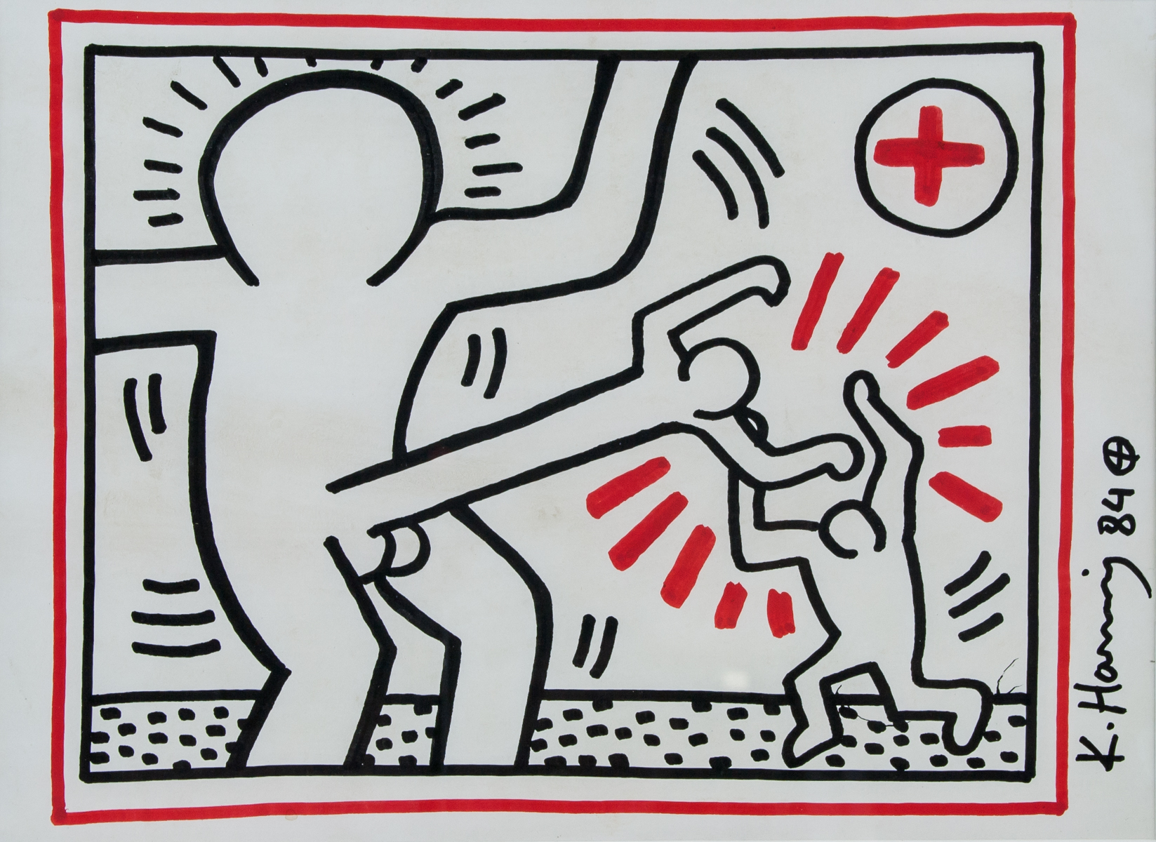 Keith Haring American Pop Art Mixed Media on Paper. 