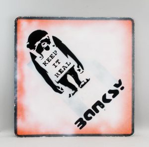 Banksy Reflective Square Sign Ape Keep it Real