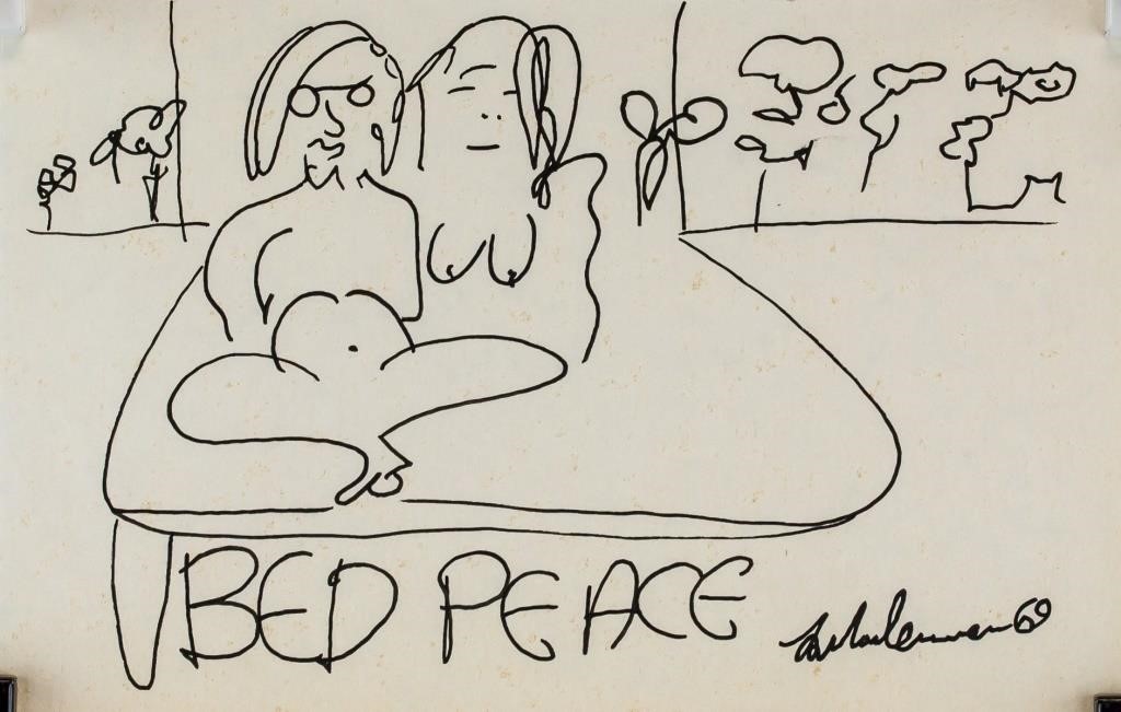 John Lennon British Pop Ink on Paper Portrait Nude