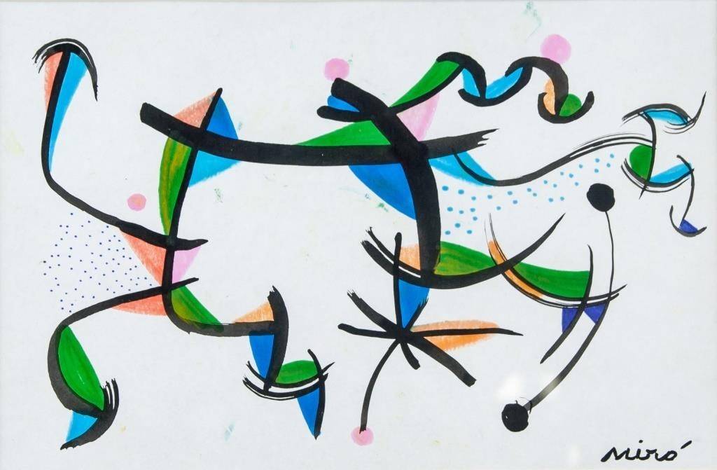Joan Miro Spanish Surrealist Mixed Media on Paper