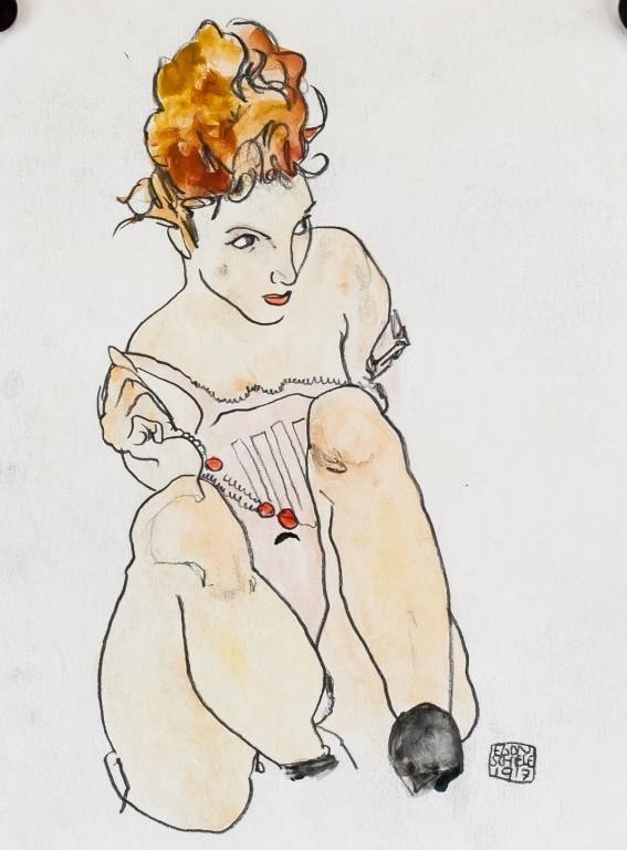 Egon Schiele Austrian Graphite Watercolor 1917
