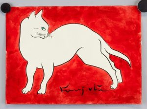 Leonard Foujita Japanese Mixed Media on Paper Cat