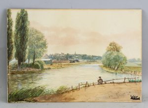 Winston Churchill Watercolor on Board Landscape